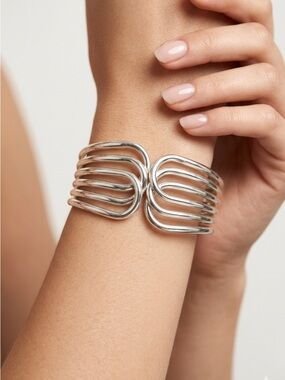 Silver Multi-Band Cuff Bracelet | Hinged Clamper Wrap Bangle
